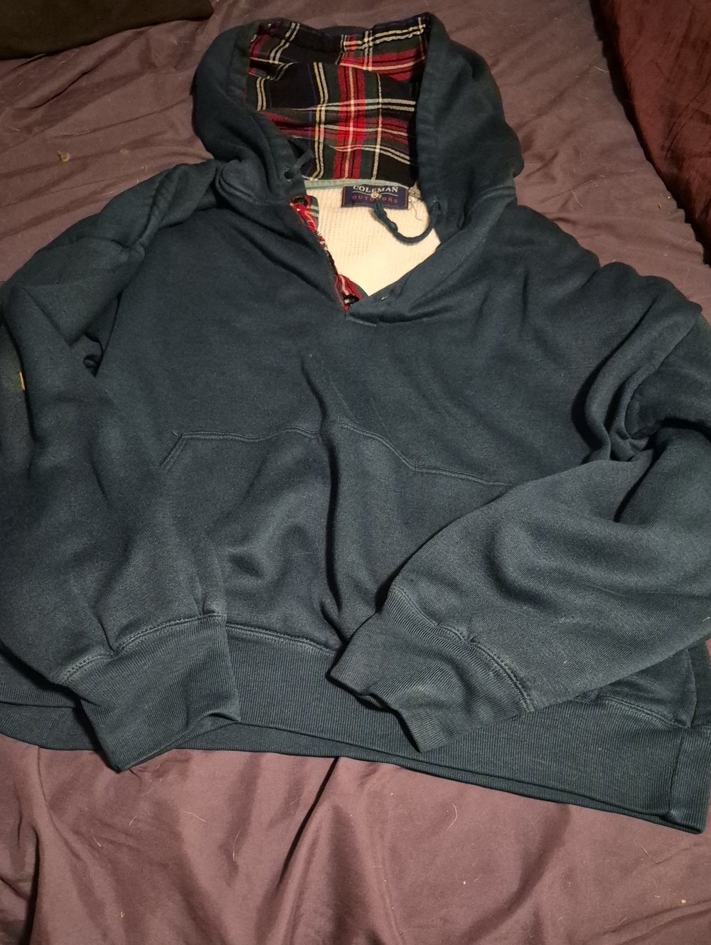 Coleman Green Hooded Pullover with Red Plaid Lining